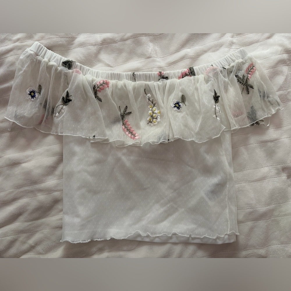 Divided Sheer White Floral Blouse